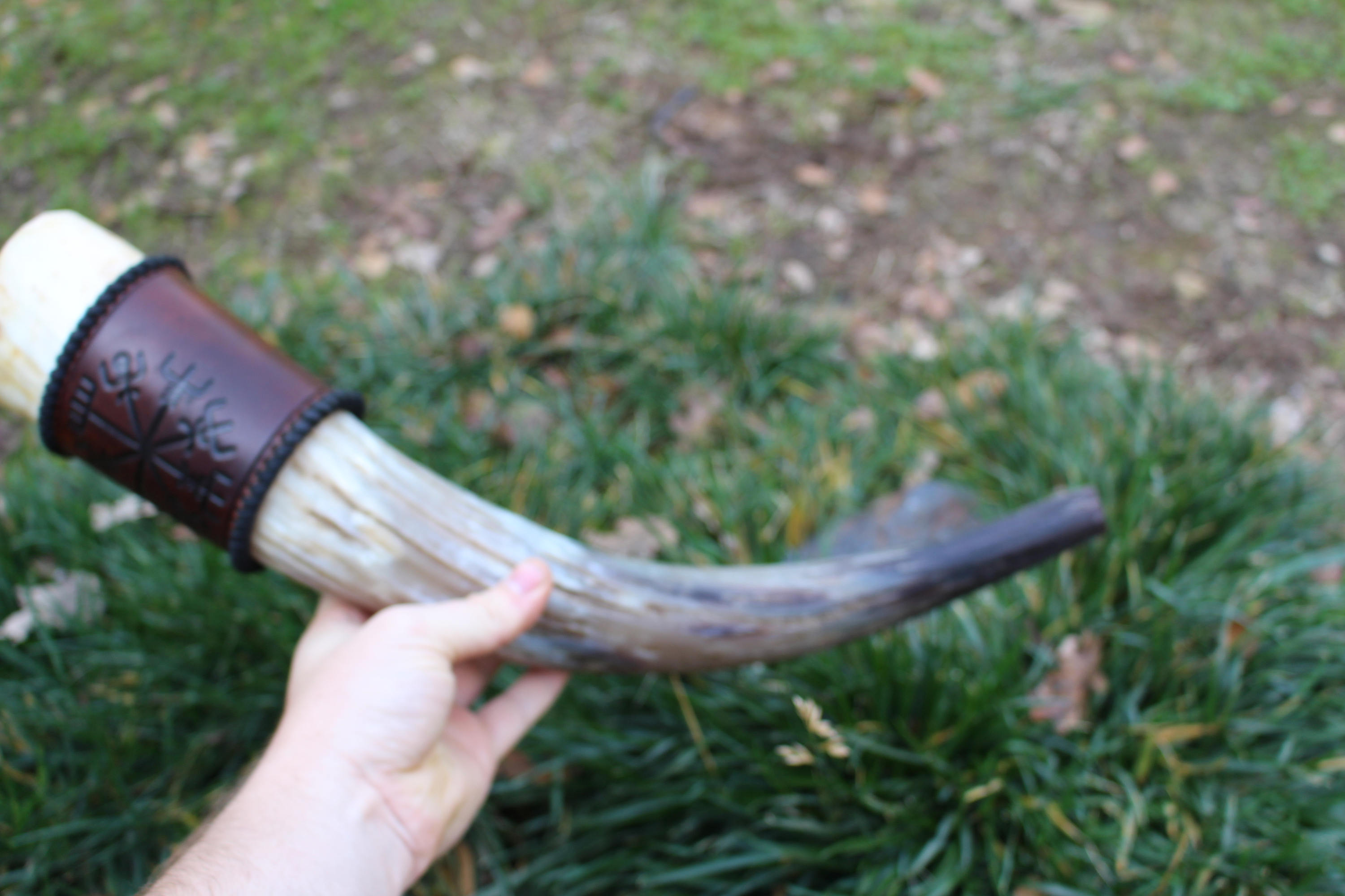 Viking War Horn with Viking Compass