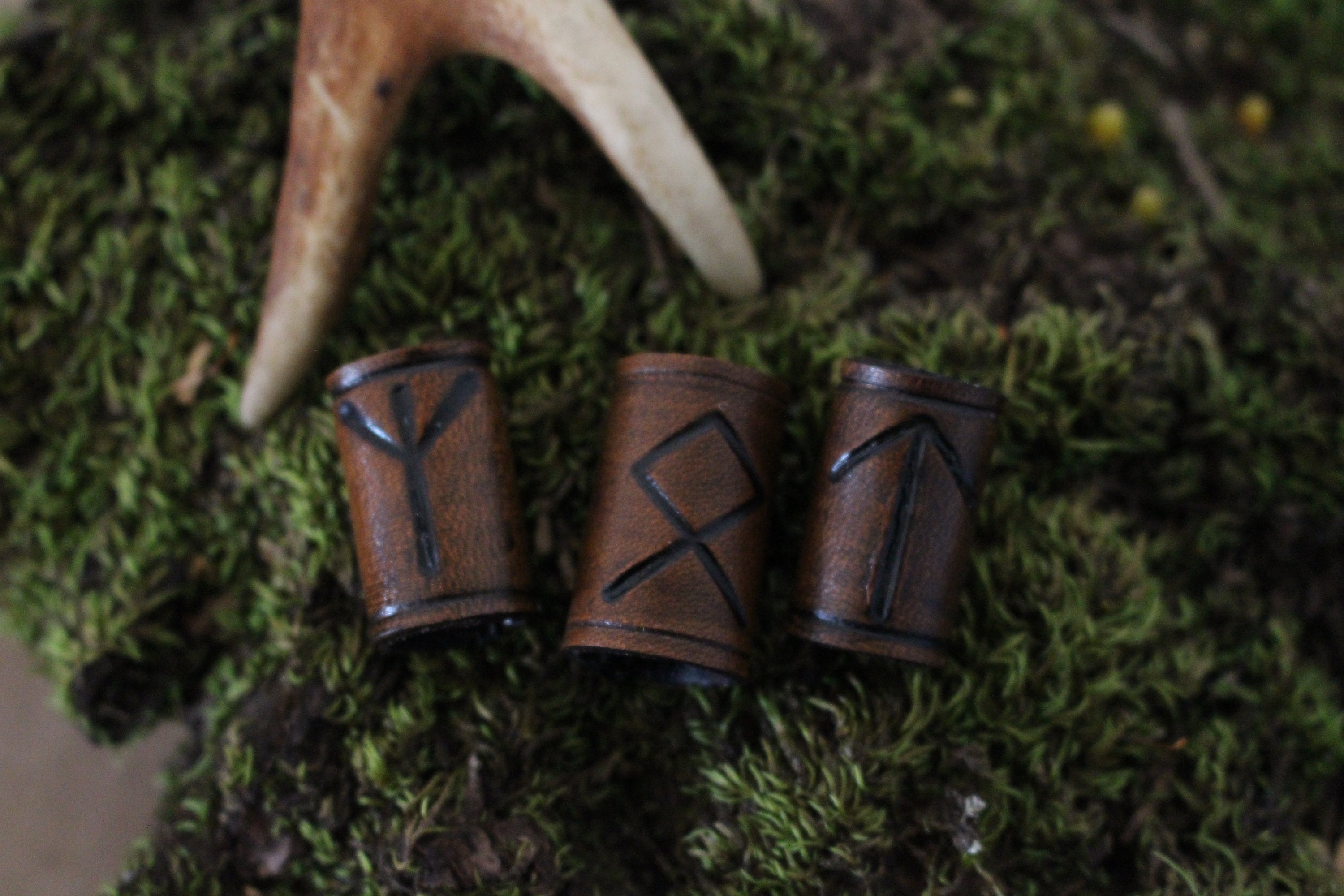 Runic Leather Viking Hair/Beard Bead