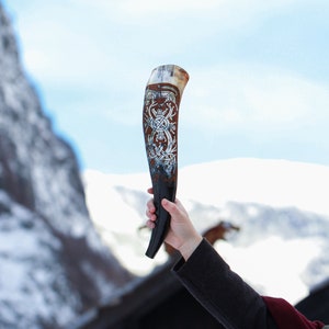 RuneStone Viking WarHorn W/ Adjustable Leather Shoulder Strap
