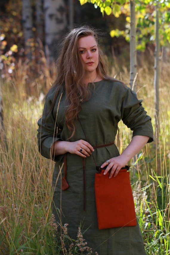 Green Linen Viking Age Dress, Medieval Norse Linen Garment, Historical Clothing