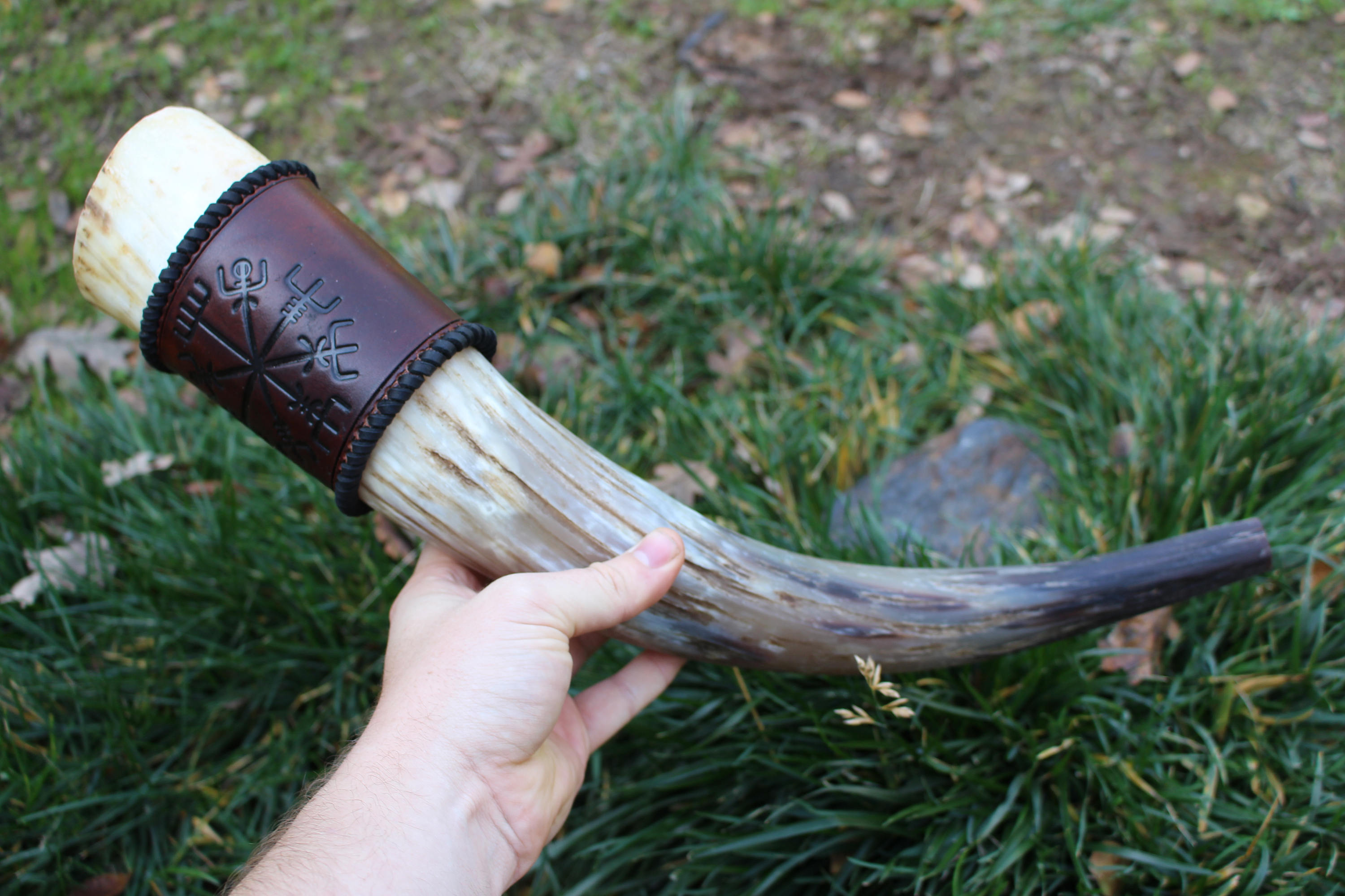 Viking War Horn with Viking Compass