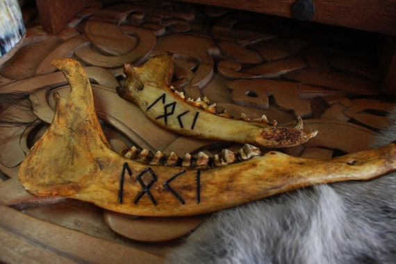 Carved Loki norse jawbone Rune