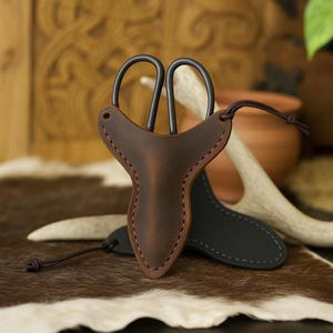 Viking Reenactment Scissors with Leather Sheath - Historical Sewing Tool