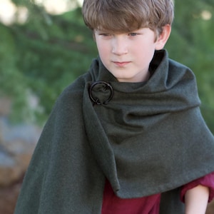 Kids Viking Age Cloak 100% Wool in Pine Green.