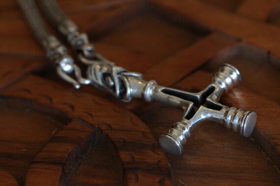 Hand Crafted Icelandic Wolf Cross and Chain in Silver