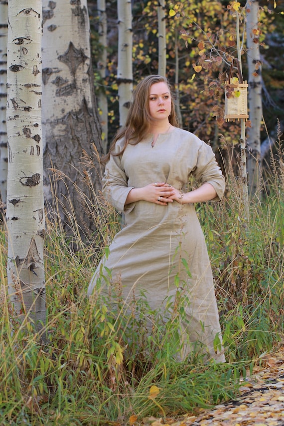 knee length dresses for ladies Helga Viking Baltic Linen Dress LARP SCA Reenactment – Mythrojan