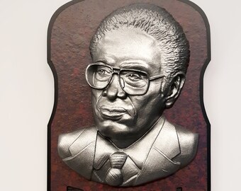 Thomas Sowell Portrait Relief Bust - Standard Format over Rich Burgundy