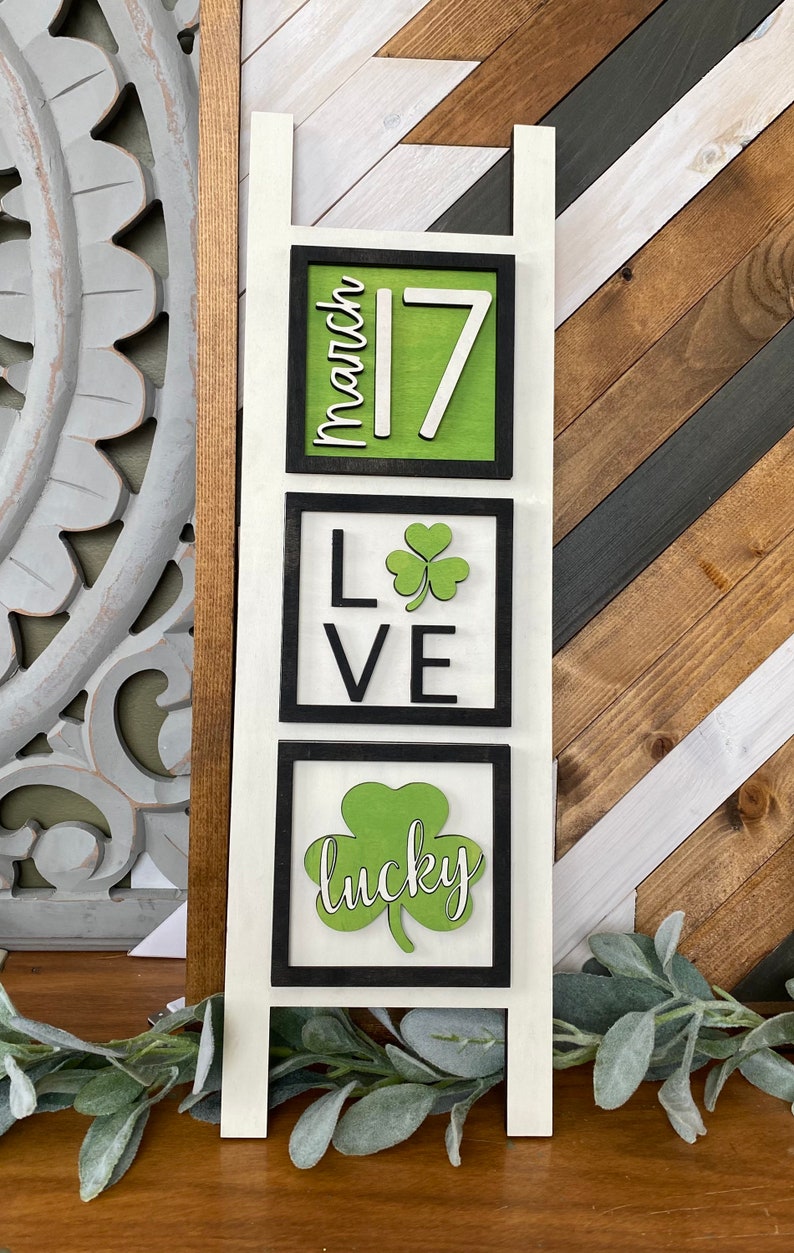 Interchangable ladder and tiered tray decor St. Patrick’s Day 