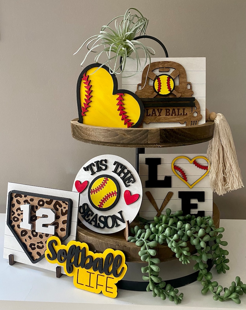 Softball Tiered Tray Set customizable player number image 1