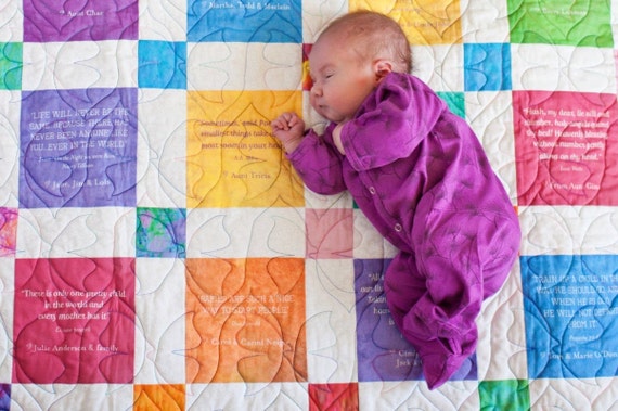 Baby Quilt or Comfort chemo Quilt smaller Quilt With Loving Quotes