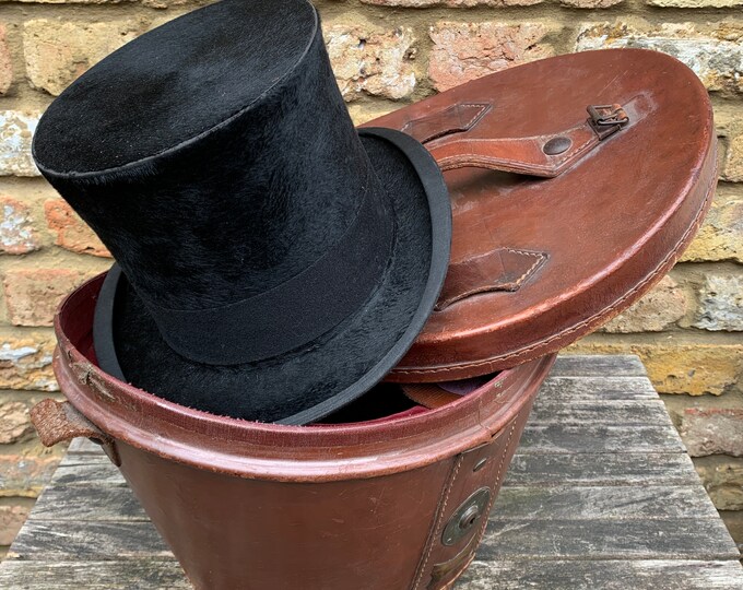 Top Hat Box // Vintage Top Hat Box // Leather Top Hat Case // Etsy