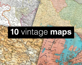 Vintage maps digital paper: "VINTAGE MAPS" with old maps, and historical maps of the world, europe, japan in blue, yellow, white, pink, tan