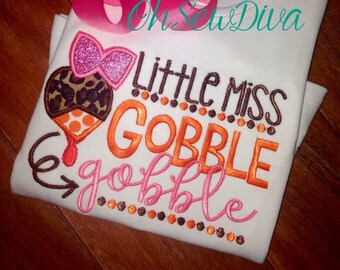 Little Miss Gobble Gobble Turkey Thanksgiving Shirt