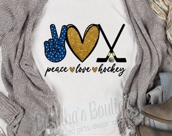 Peace Love Hockey Shirt, Glitter Hockey Shirt, Sports Lovers Shirt, Sports Shirt, Hockey Coach Gift, Everyday Shirt, Shirt for Gift