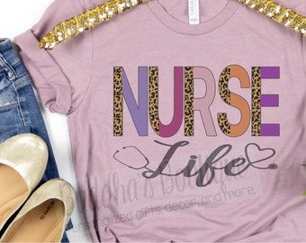 Nurse Life Shirts, Boho Leopard Nurse Shirt, Rainbow Cheetah Nurse Shirt, Nurse Sweatshirt, Funny Nursing Shirt, Nurse Heart, Nursing School