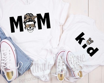 Mom and Kid Cheetah Leopard Skulls, Momlife, Kidlife, Mommy and Me Shirt Set, Mommy and Me Outfit, Matching Mom Baby Set, Cute Mom Gift