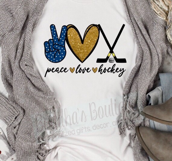 Peace Love Hockey Shirt, Glitter Hockey Shirt, Sports Lovers Shirt, Sports Shirt, Hockey Coach Gift, Everyday Shirt, Shirt for Gift
