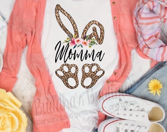 Easter Cheetah Floral Personalized Bunny Shirt, Leopard Floral Bunny Shirt, Personalized Gift, Personalized Mama Easter Shirt, Grandma Shirt
