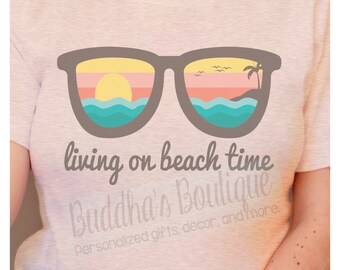 Living On Beach Time Women's Beach Shirt, Living On Island Time, Ladies Summer Vacation Shirt, Runnin On Beach Time CoverUp, Beach Life