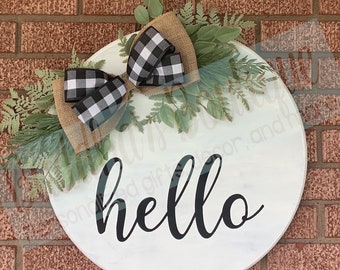 Wood Door Hanger, Hello, Front Door Decor, Wreath, Front Door Wreath, Housewarming Gift, Home Decor, Wood Round Sign