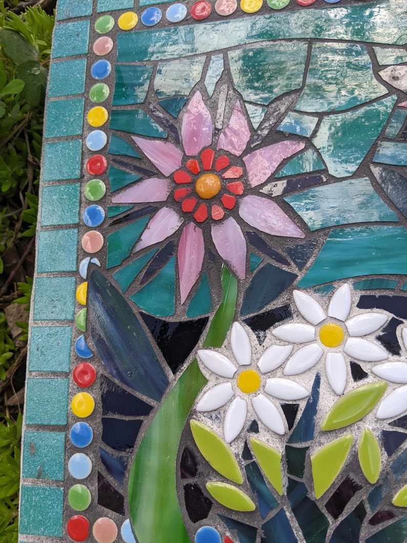 Mosaic Painting Flower Garden Ornament Stained Glass Mosaic Ready to Hang Outdoors Handmade Focal Piece Gifts image 7