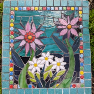 Mosaic Painting Flower Garden Ornament Stained Glass Mosaic Ready to Hang Outdoors Handmade Focal Piece Gifts image 8