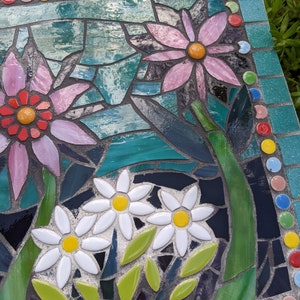 Mosaic Painting Flower Garden Ornament Stained Glass Mosaic Ready to Hang Outdoors Handmade Focal Piece Gifts image 1