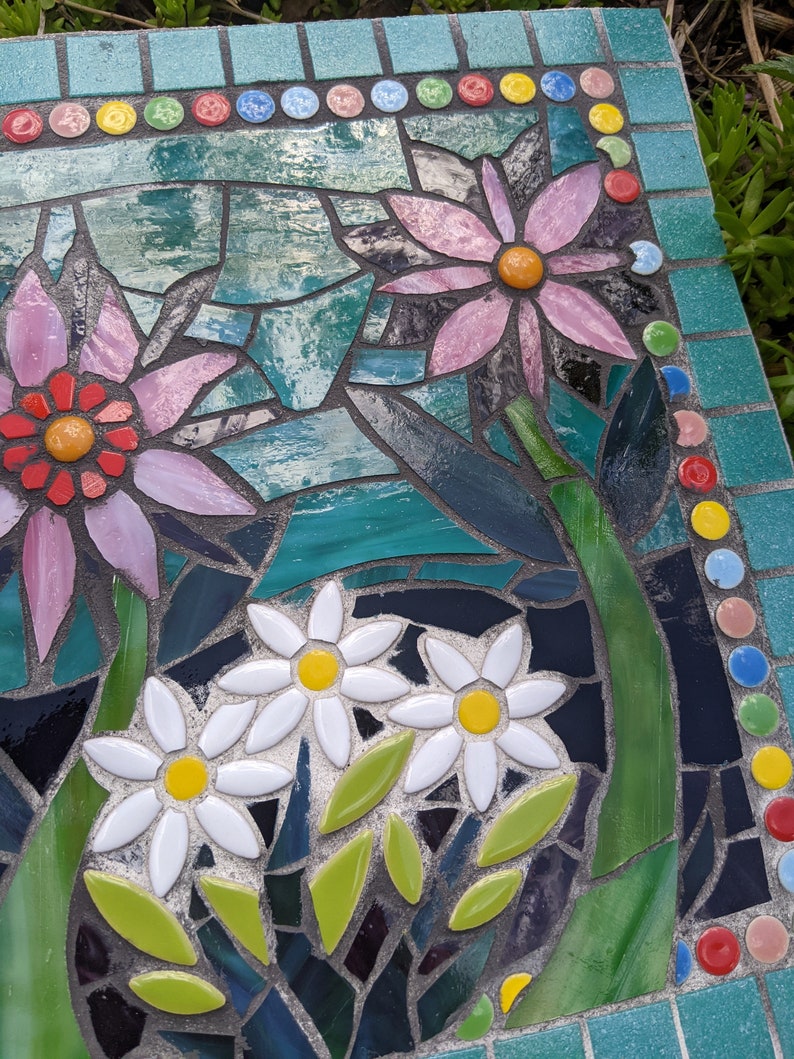 Mosaic Painting Flower Garden Ornament Stained Glass Mosaic Ready to Hang Outdoors Handmade Focal Piece Gifts image 1