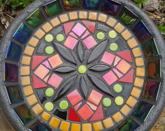 Flower Mosaic Birdbath - 8.5 inches  Garden Decor - Bee Waterer - Mosaic Terracotta Saucer - Handmade Garden Ornament - Gifts for Gardeners