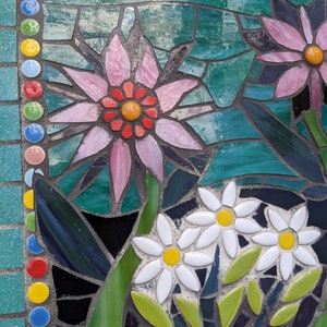 Mosaic Painting Flower Garden Ornament Stained Glass Mosaic Ready to Hang Outdoors Handmade Focal Piece Gifts image 3