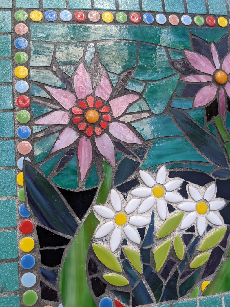 Mosaic Painting Flower Garden Ornament Stained Glass Mosaic Ready to Hang Outdoors Handmade Focal Piece Gifts image 3