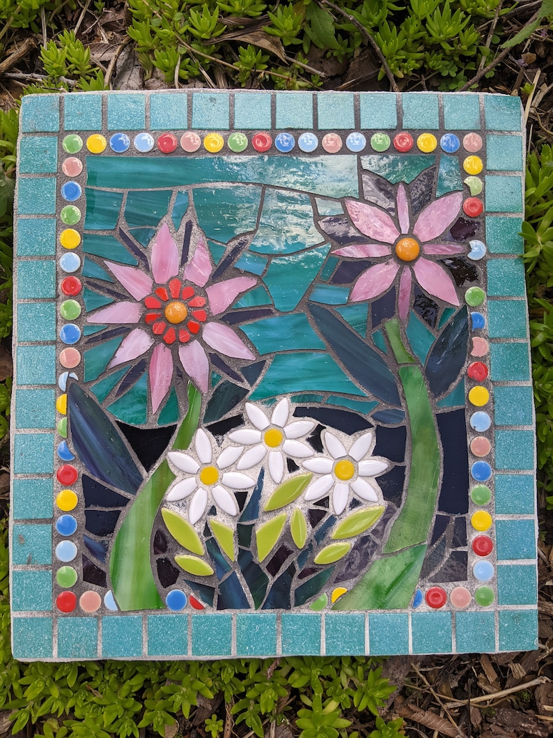 Mosaic Painting Flower Garden Ornament Stained Glass Mosaic Ready to Hang Outdoors Handmade Focal Piece Gifts image 5