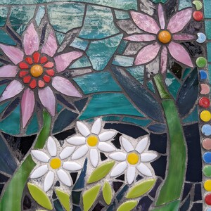 Mosaic Painting Flower Garden Ornament Stained Glass Mosaic Ready to Hang Outdoors Handmade Focal Piece Gifts image 4