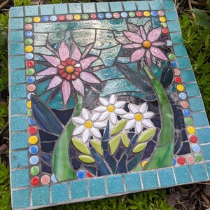 Mosaic Painting Flower Garden Ornament Stained Glass Mosaic Ready to Hang Outdoors Handmade Focal Piece Gifts image 2