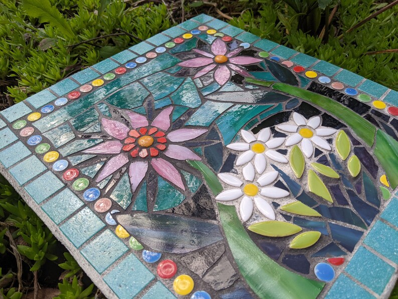 Mosaic Painting Flower Garden Ornament Stained Glass Mosaic Ready to Hang Outdoors Handmade Focal Piece Gifts image 6