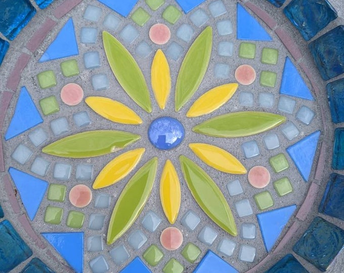 Flower Mosaic Birdbath - 8.5 inches  Garden Decor - Bee Waterer - Mosaic Terracotta Saucer - Handmade Garden Ornament - Gifts for Gardeners