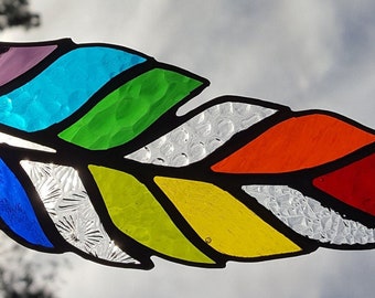 Rainbow and Clear Stained Glass Angel Feather Suncatcher