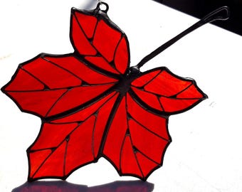 Autumn Fall Stained Glass Maple Leaf Suncatcher
