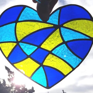 Stained Glass Heart Suncatcher: Chartreuse, Turquoise & Cobalt Blue