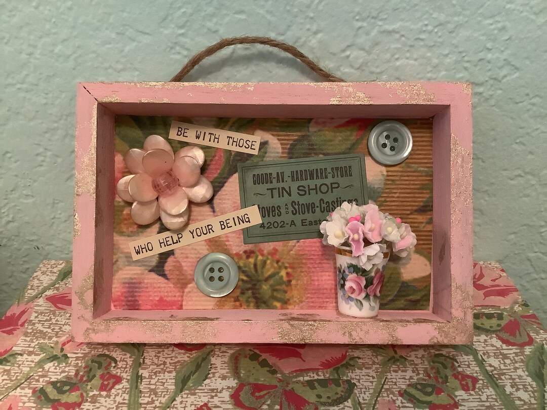 Pretty Pink Shadow Box With Vintage Trinkets Etsy