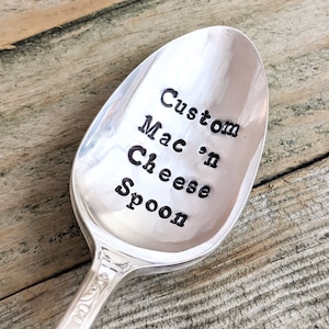 Custom Stamped Mac 'n Cheese Spoon, Hand Stamped Vintage Silver Plated Spoon, Personalized Spoon, Mac and Cheese, Valentine's Day for Him