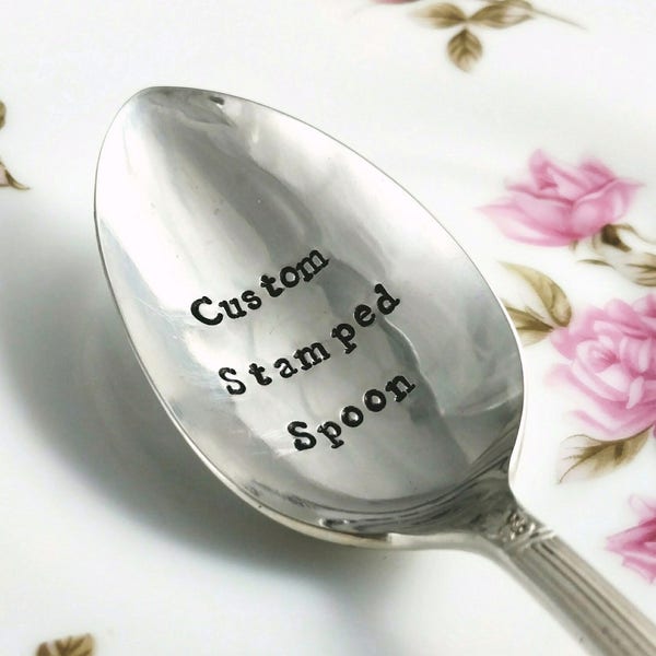 Custom Stamped Tablespoon, Place Spoon, Hand Stamped Vintage Silver Plated Personalized Spoon, Birthday Spoon, Fifth Anniversary Silverware