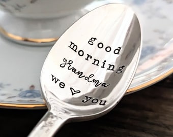 Good Morning Grandma, Personalized Spoon for Grandma, Christmas Gift for Grandma, Grandmother Christmas Gift, Gift from Kids, from Grandkids