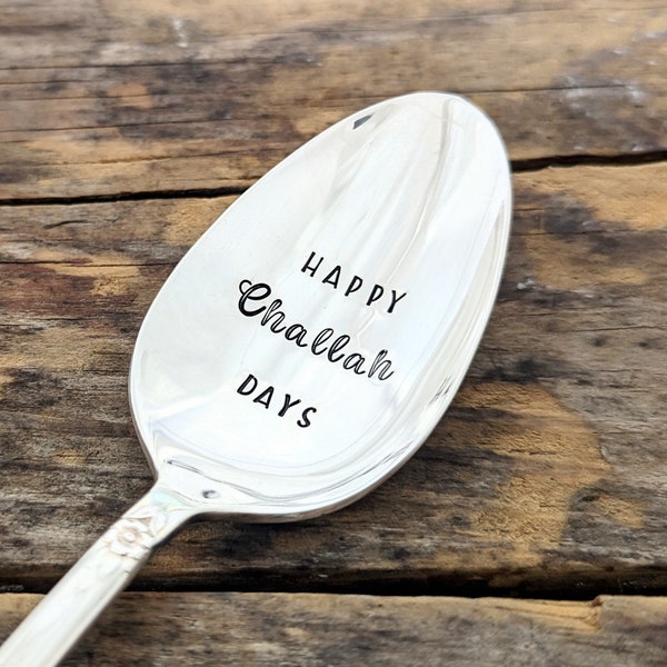 Happy Challah Days, Hand Stamped Silver Plated Spoon, Serving Spoon, Coffee Spoon, Hannukah Gift, Interfaith Family, Shabbat Hostess Gift
