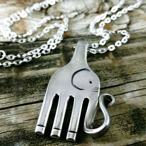 Elephant Fork Necklace, Vintage Fork Elephant, Silver Plated Fork, Handmade Elephant Pendant, Stamped Fork Elephant