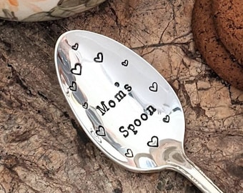Vintage Hand Stamped Silver Plated Spoon, Mom's Spoon, Teaspoon, Coffee Spoon, Gift for Mom, Vintage Silver, Christmas Gift to Mom