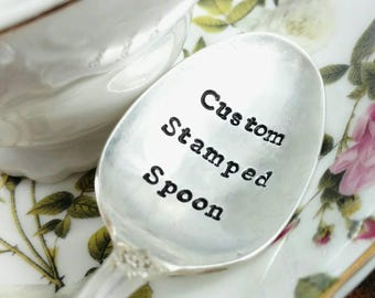 Vintage Silver Plated Custom Stamped Spoon, Hand Stamped Vintage Teaspoon, Custom Phrase, Personalized Spoon, Christmas gift, Birthday gift