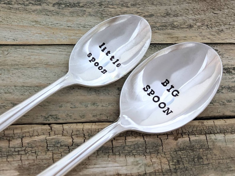 Hand Stamped Silver Plated Spoon Set Big Spoon Little Spoon Etsy