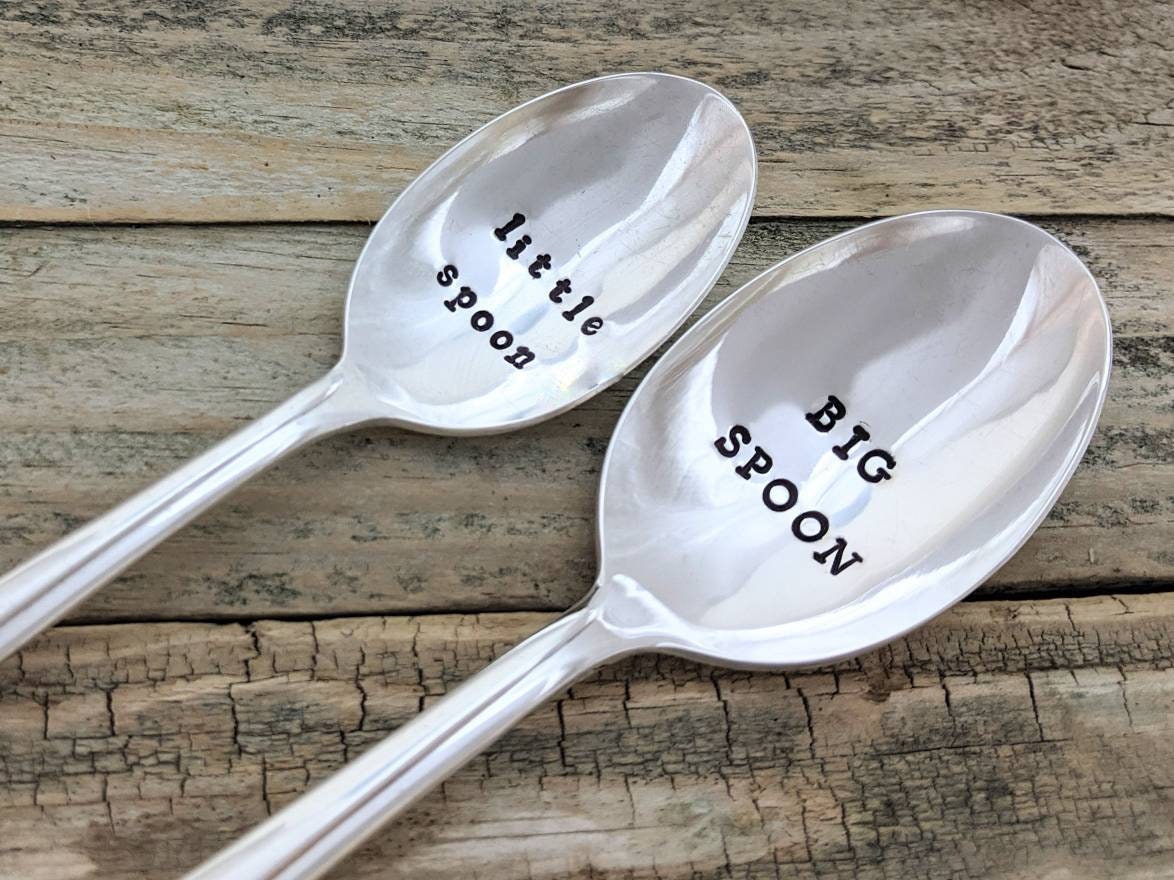 Hand Stamped Silver Plated Spoon Set Big Spoon Little Spoon Etsy