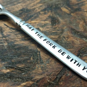 The Force Fork, Star Wars Inspired Hand Stamped Silver Plated Fork, May the Fork be with You, Secret Santa Gift, White Elephant Gift
